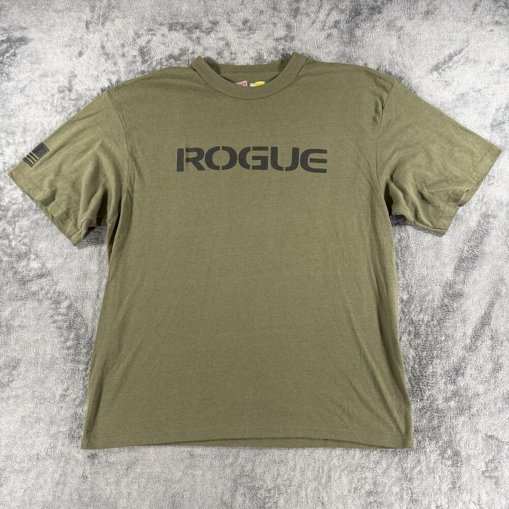 Rogue Fitness American Made T-Shirt Mens XL Green Heathered USA Flag Graphic Tee